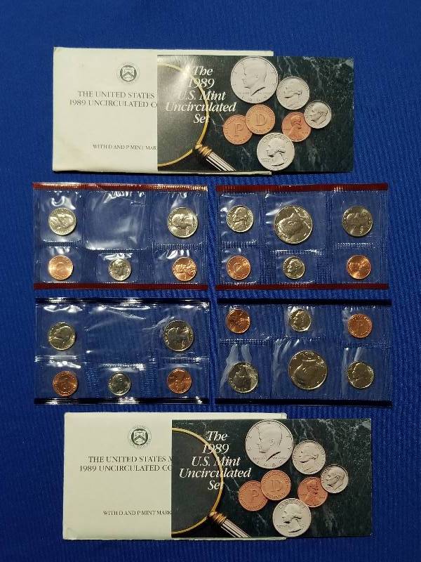 lot 97 image: 1989 US Mint Uncirculated Coin Set, 1 Set Missing Coins