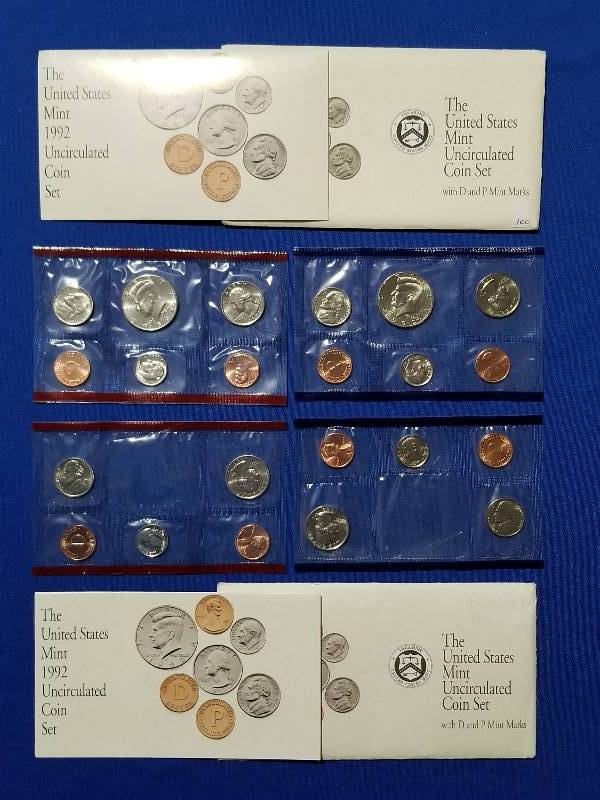 lot 100 image: 1992 US Mint Uncirculated Coin Set, 1 Set Missing Coins