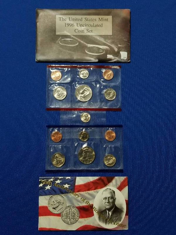 lot 104 image: 1996 US Mint Uncirculated Coin Set w50th Anniv W Mint Roosevelt Dime