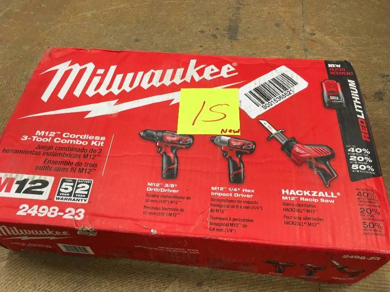 Milwaukee M12 12-Volt Lithium-Ion Cordless Combo Kit (3-Tool) model 2498-23 New