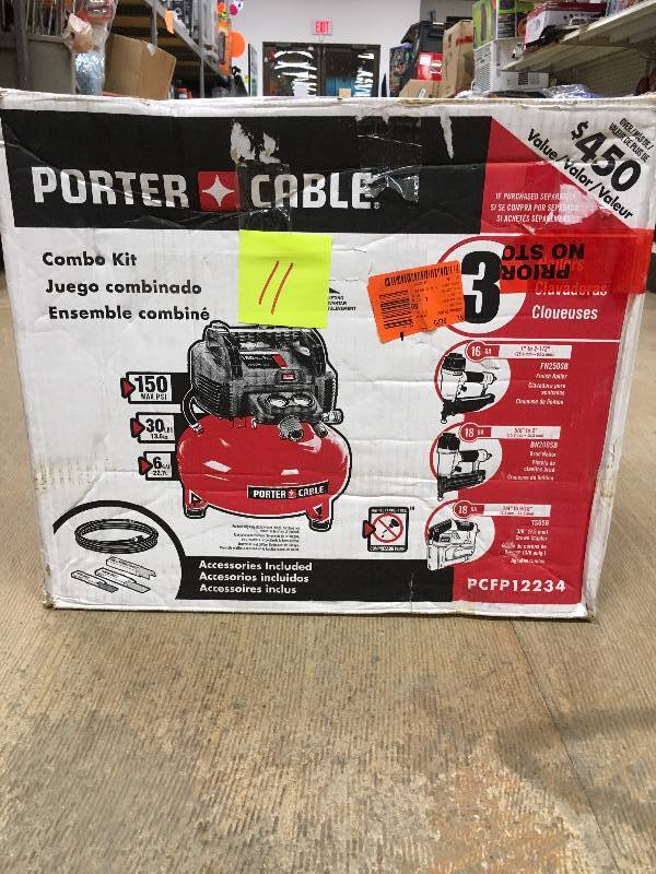 Porter Cable 6 Gal. 150 PSI Portable Electric Air Compressor, 16-Gauge Nailer, 18-Gauge Nailer and Crown Stapler Combo Kit (3-Tool)