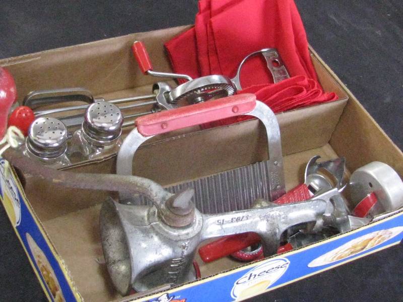 lot 110 image: Red Handle Kitchen Utensils