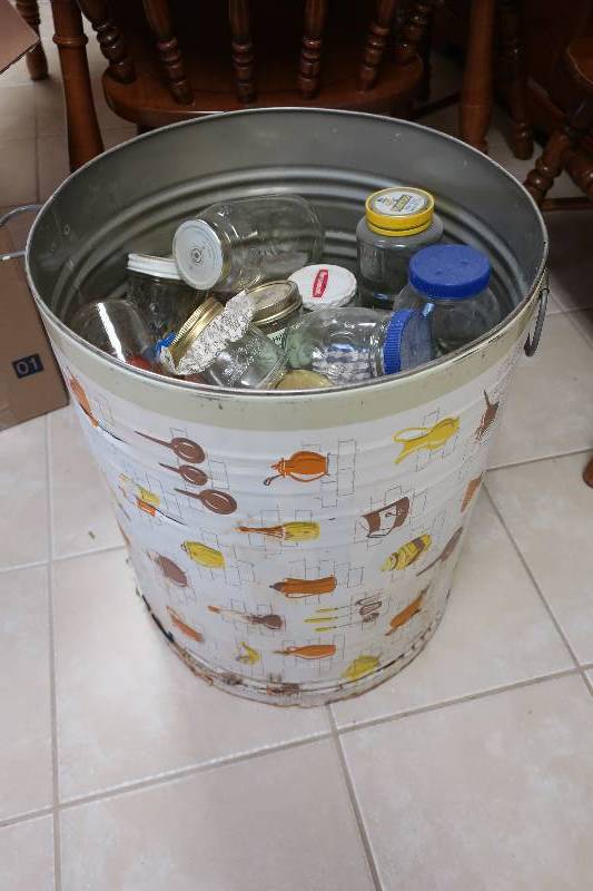 OLD LARD TIN FILLED WITH CANNING JARS