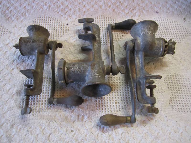 lot 50 image: Lot of 3 Vintage Meat Grinders...