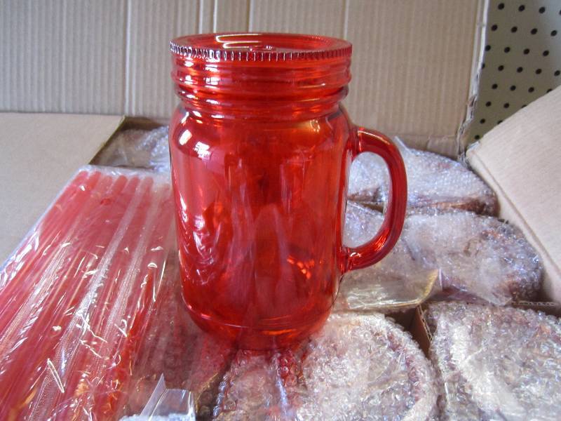 lot 299 image: Case of 24 Plastic Mason Jar Tumble...