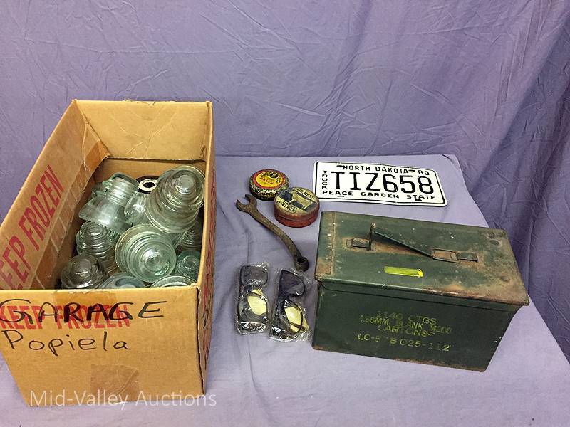 Glass insulators & ammo box