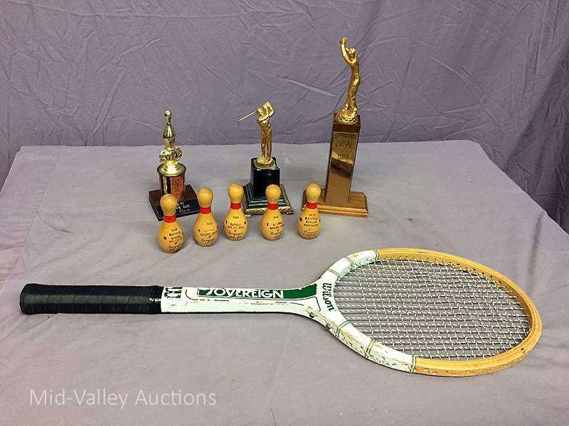 Vintage trophies & bowling pins