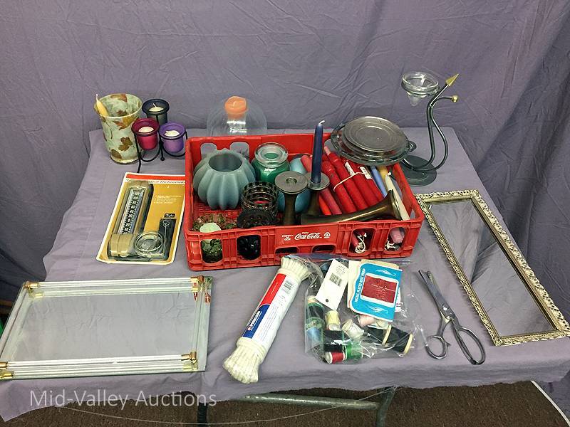 Sewing supplies, candles, thermometer