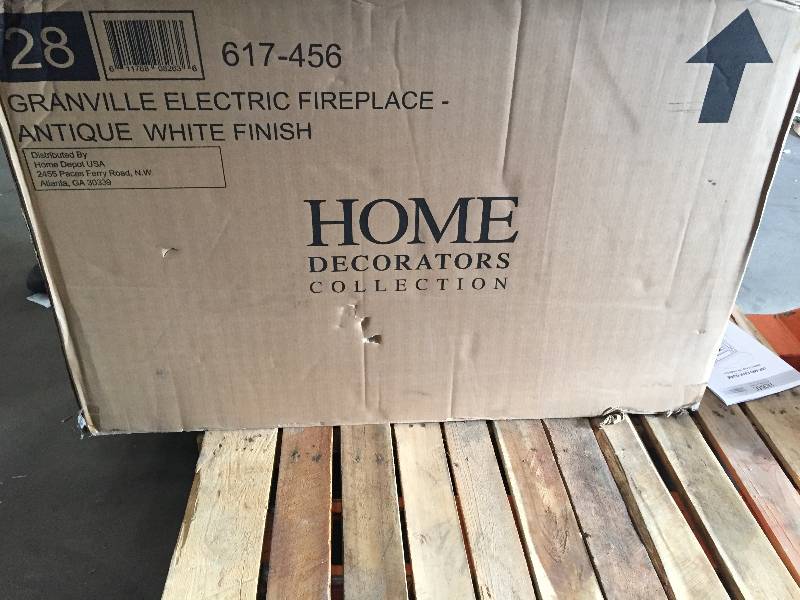 lot 45 image: Home Decorators Collection Granville 43 in. Convertible Media Console Electric Fireplace in Antique White with Faux Stone Surround open box never used