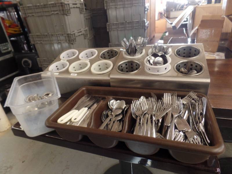 lot 921 image: COMMERCIAL UTENSIL HOLDERS AND FLATWARE
