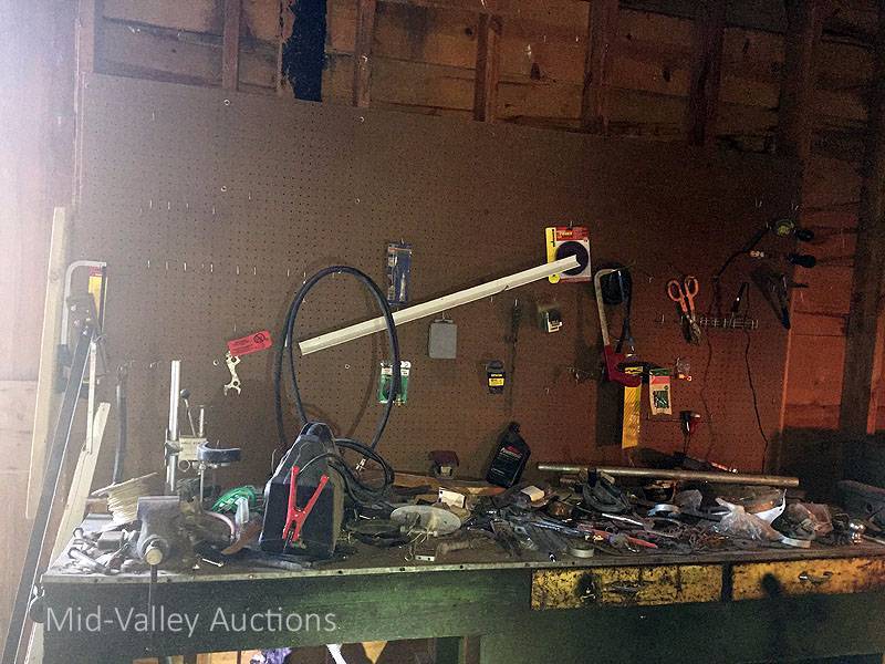 lot 263 image: Contents on Workbench and Peg board