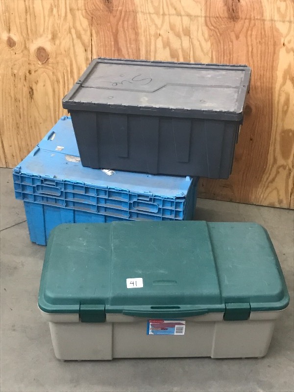 lot 41 image: Lot Of (3) Plastic Storage Totes ...