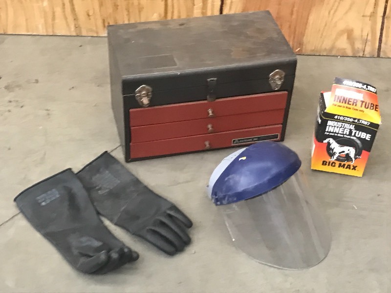 lot 69 image: Lot Of Steel Toolbox, Tire Tube, F...