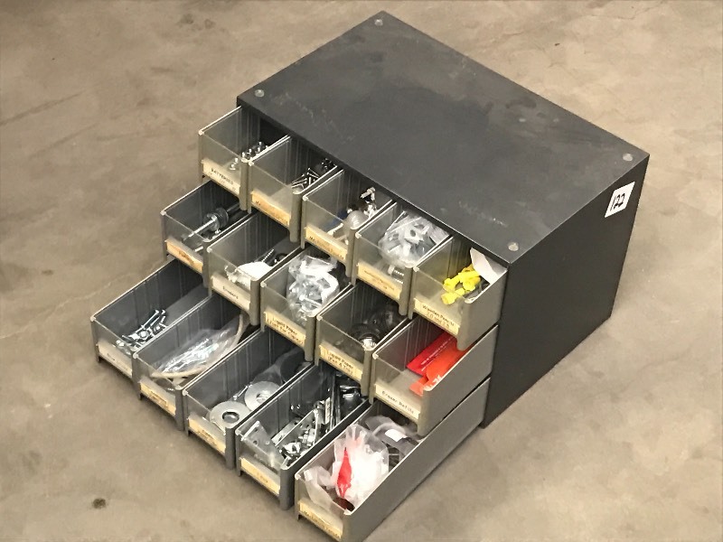 lot 122 image: 15-Drawer Parts Bin Full Of Assorte...