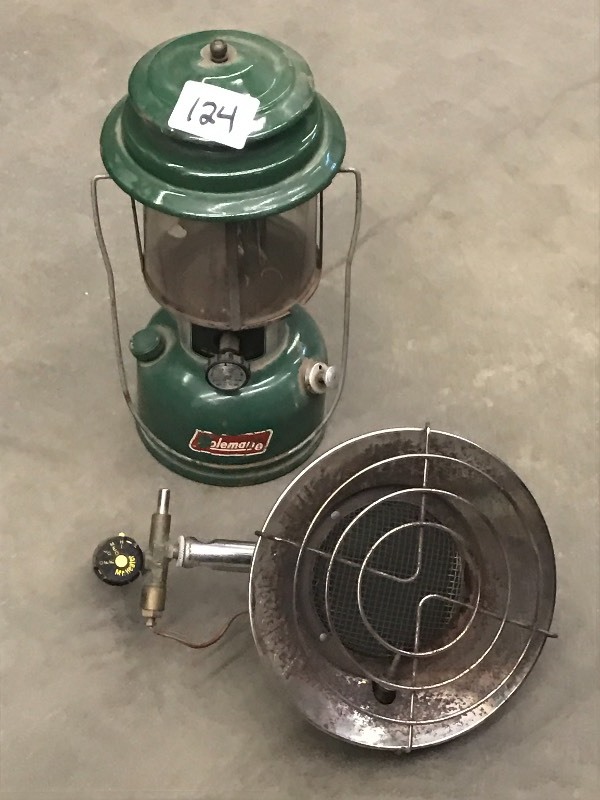 lot 124 image: Coleman Kerosene Lantern & LP Heate...