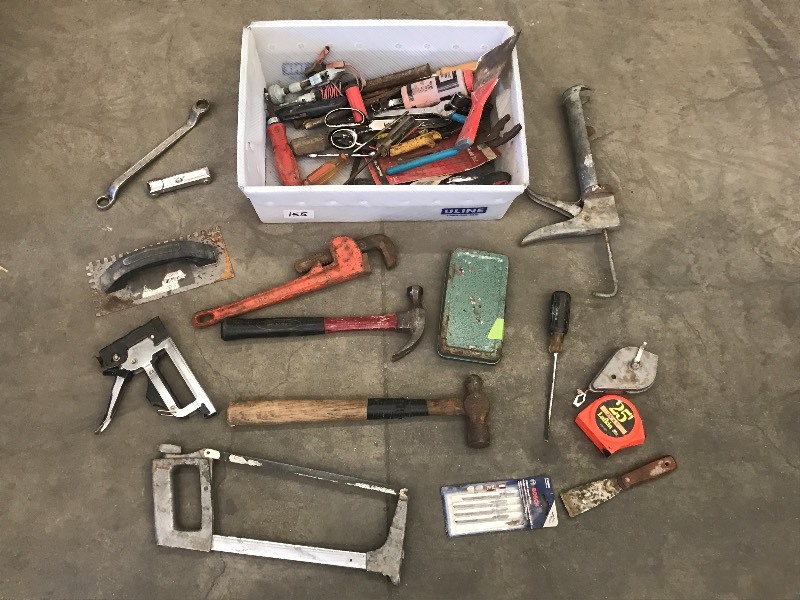 lot 155 image: Tote Full Of Assorted Hand Tools & ...