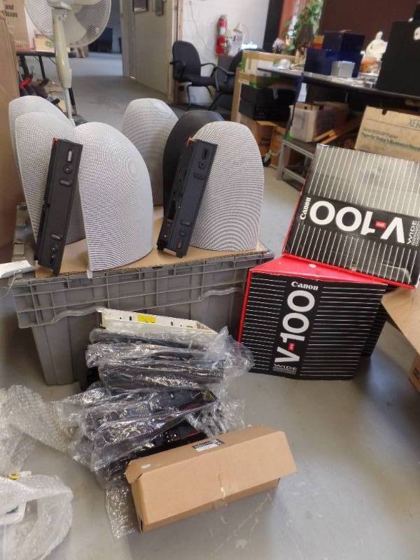 lot 208 image: CANON WIDE DISPERSION LOUDSPEAKERS AND TRANSFORMER BRACKETS
