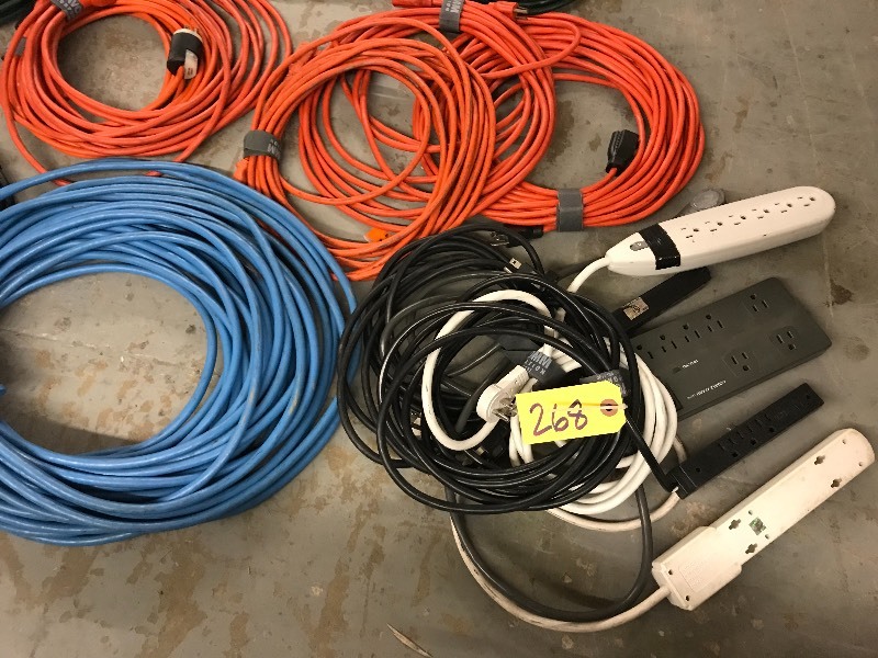lot 268 image: LOT OF EXTENSION CORDS AND POWER STRIPS