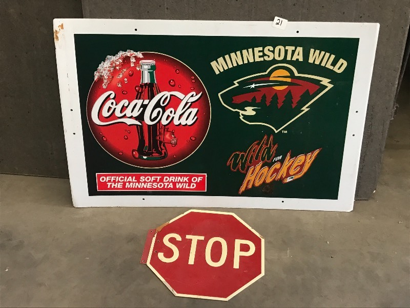 lot 21 image: 3x4 MN WildCoca-Cola Sign & Vint...