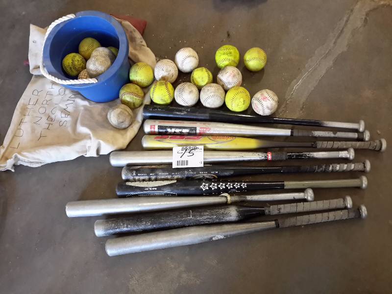 Metal Softball bats and large lot of soft balls