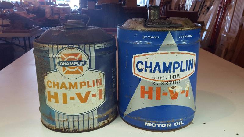 lot 201 image: (2) Champlin Motor Oil Cans