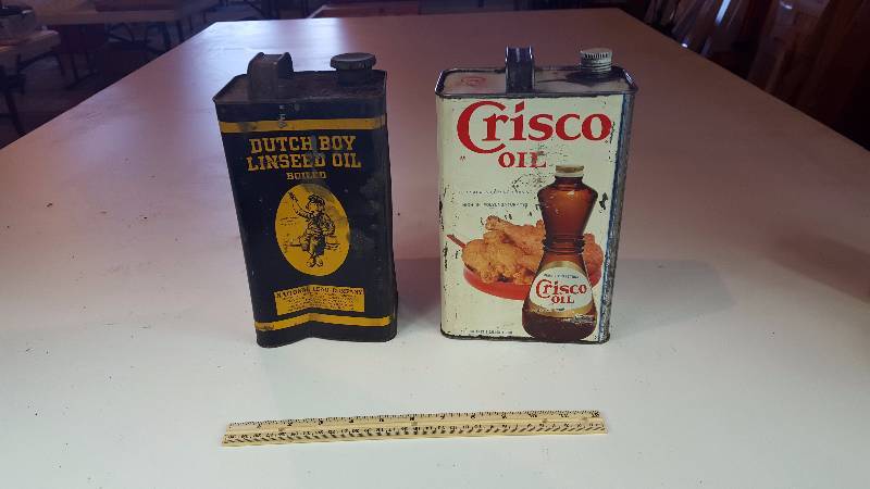 lot 210 image: (2) Dutchboy Linseed Oil & Crisco Oil Cans