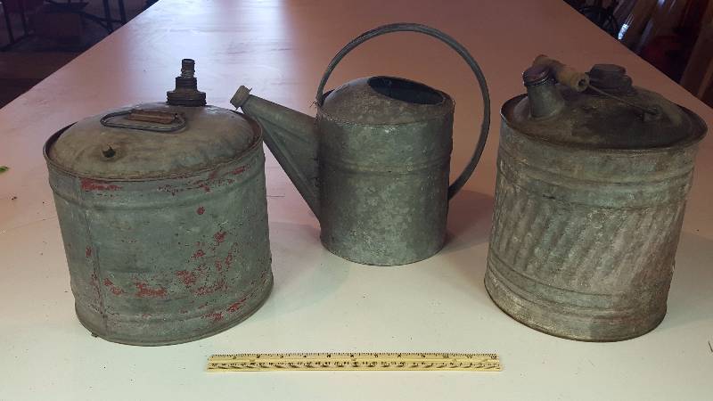 lot 213 image: (3) Galvanized Steel GasOil Cans