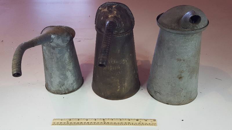 lot 215 image: (3) Galvanized Steel GasOil Cans