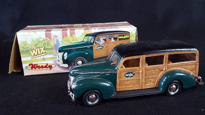 lot 283 image: Ertl Wix Filters 1940 Ford Woody Die Cast Metal Bank