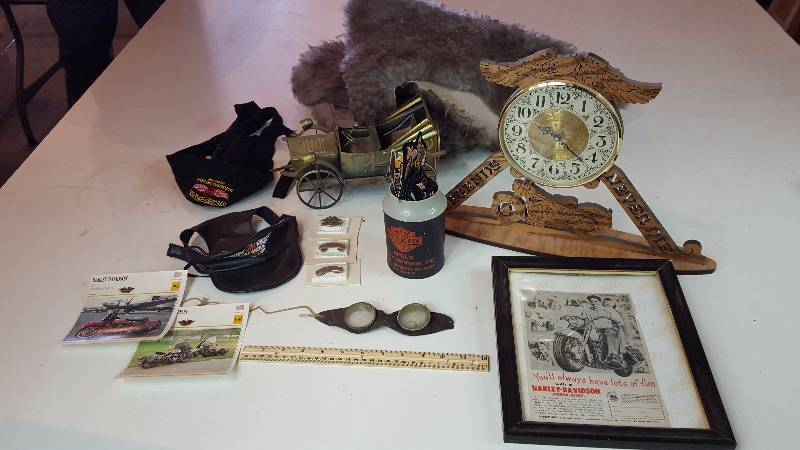 lot 342 image: Vintage Motorcycle Goggles, Harley Davidson Collectibles, Pins, Etc.