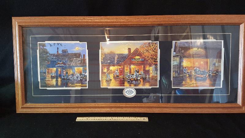 lot 345 image: Dave Barnhouse Signed  Framed Harley Davidson Print
