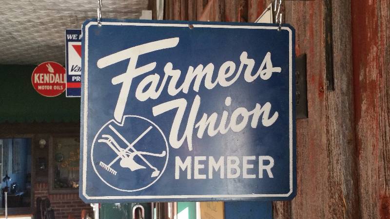 lot 3D image: Vintage Double-sided Farmers Union Hanging Sign