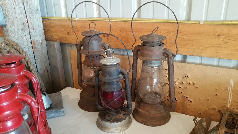lot 163 image: Three Deitz Kerosene Lanterns