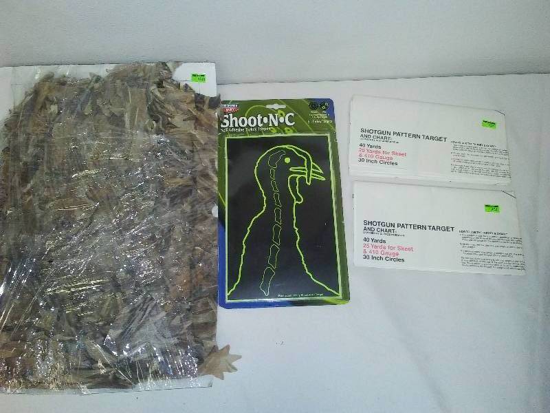 lot 29 image: Camouflage netting, turkey targets, shotgun targets