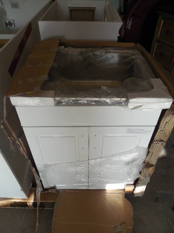 Presenza All-in-One 24.2 in. x 21.3 in. x 33.8 in. Stainless Steel Laundry Sink and White 2 Door Cabinet