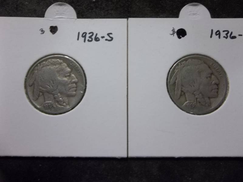 1936 D, 1936 S Buffalo Nickels