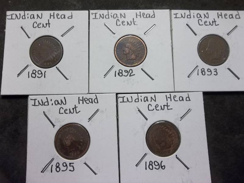 1891, 1892, 1893, 1895, 1896 Indian Head Cents