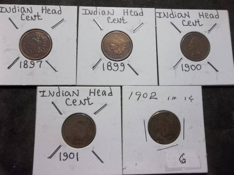 1897, 1899, 1900, 1901, 1902 Indian Head Cents