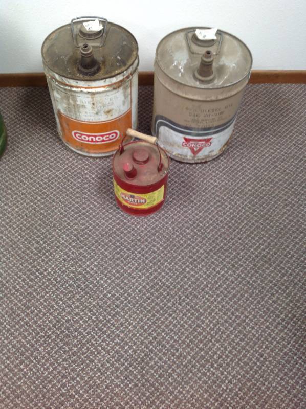 lot 56 image: Three Gas Cans, Conoco and Martin