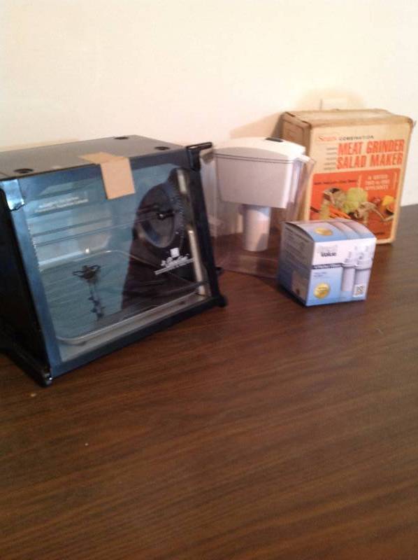 lot 2 image: Rotisserie, Vintage Meat Grinder, Water Pitcher with Filter