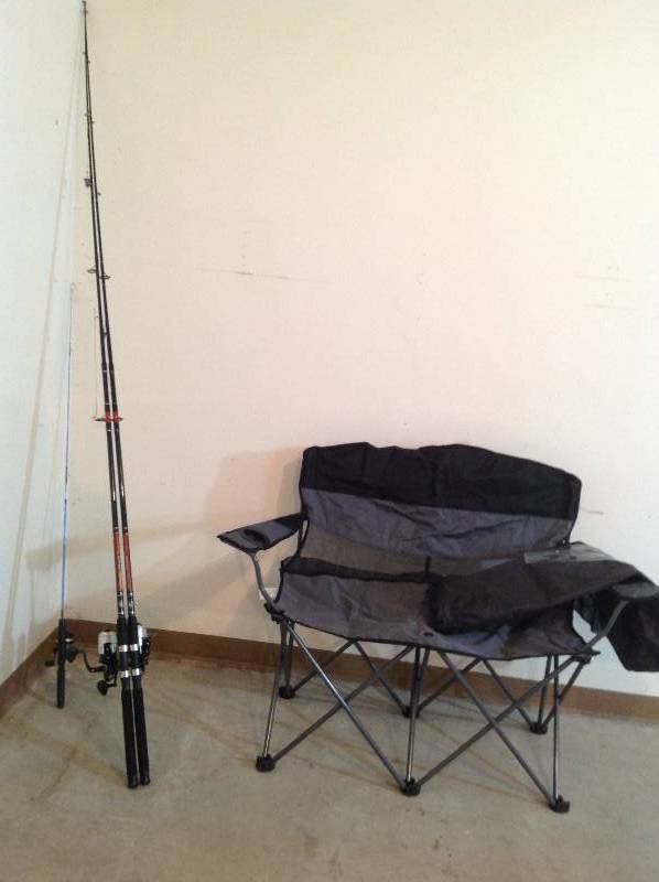 lot 4 image: Three Fishing Poles, Double Arm Chair