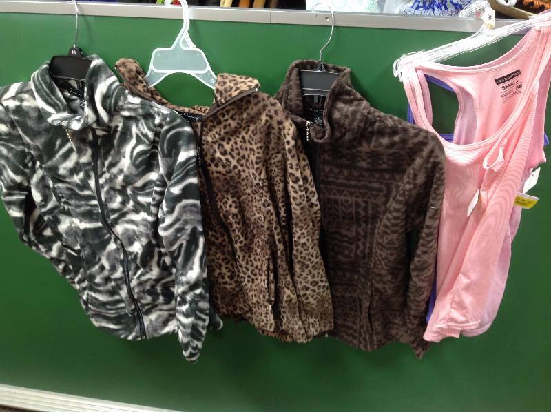 lot 107 image: 3 French Saundry Small, Polar Fleece Zipper, and 3 New Balance Revolution in Motion tank tops Small,  All new with tags.