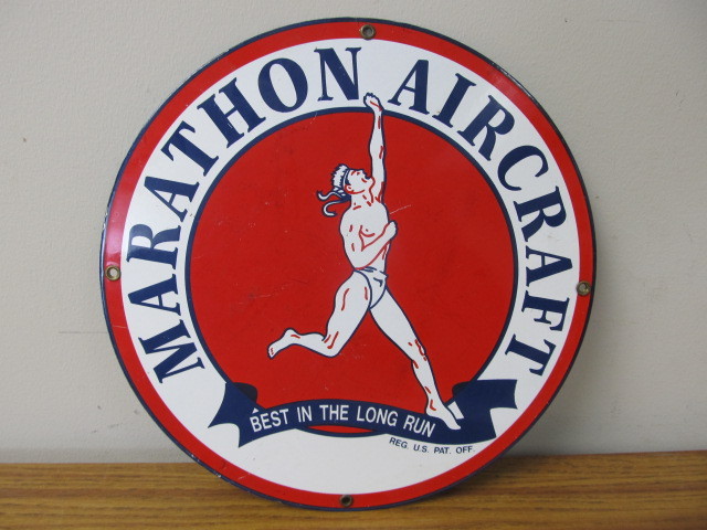 lot 22 image: 12 Marathon Aircraft Porcelain Sign