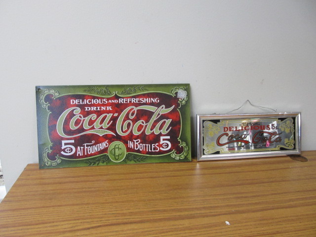 lot 26 image: Metal Coca Cola Sign & Mirror