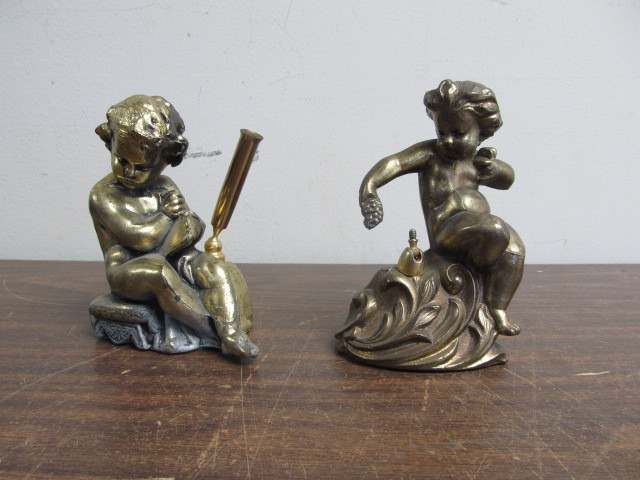 lot 47 image: Pair of Vintage Metal Cherub Pen Holders 