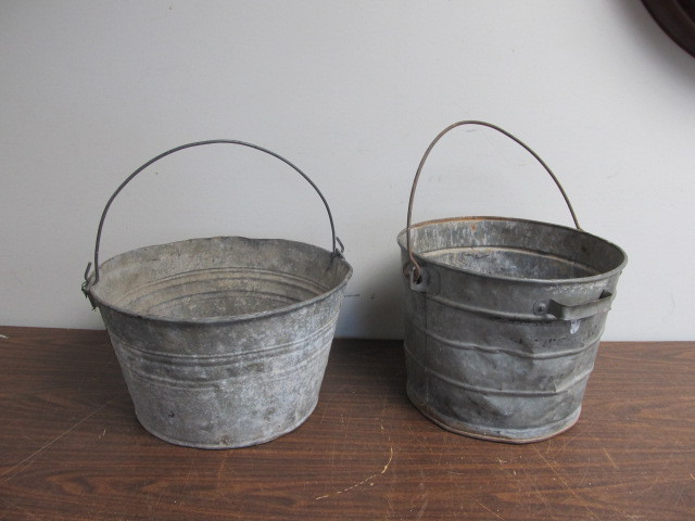lot 50 image: 2 Old Vintage Galvanized Buckets