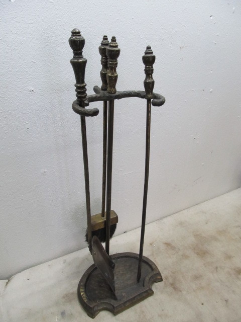 lot 81 image: Vintage Bronze Fireplace Tools wStand