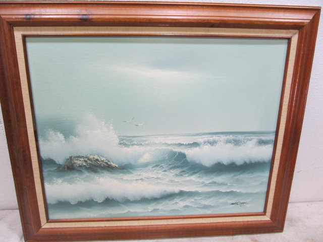 lot 85 image: Vintage Seascape Wave Oil on Canvas Painting