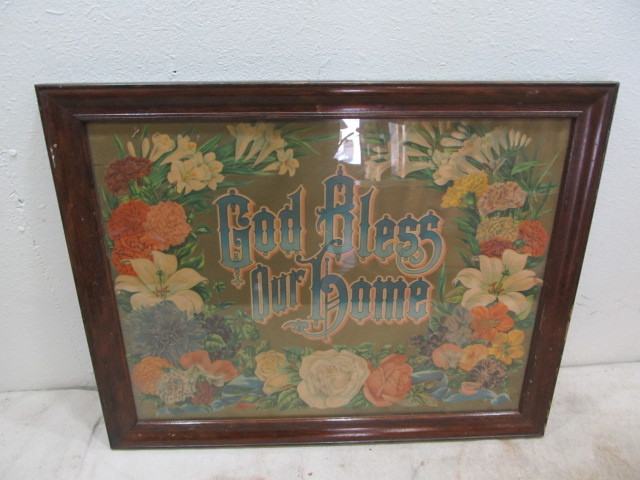 lot 86 image: Antique Framed GOD BLESS OUR HOME Framed Lithograph