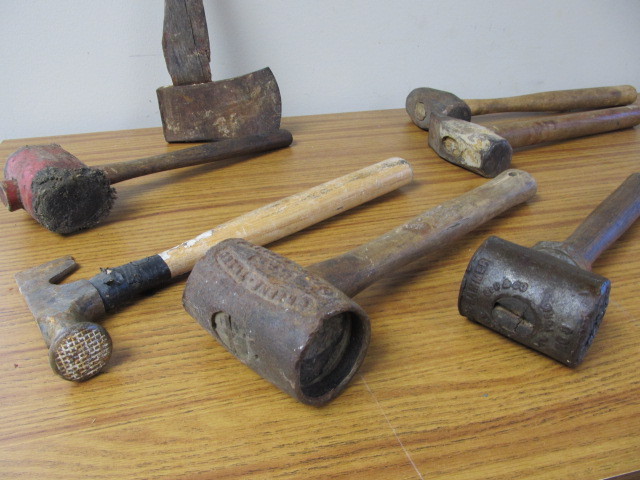 lot 105 image: Group of VintageAntique Hammers Mallets & Hatchet